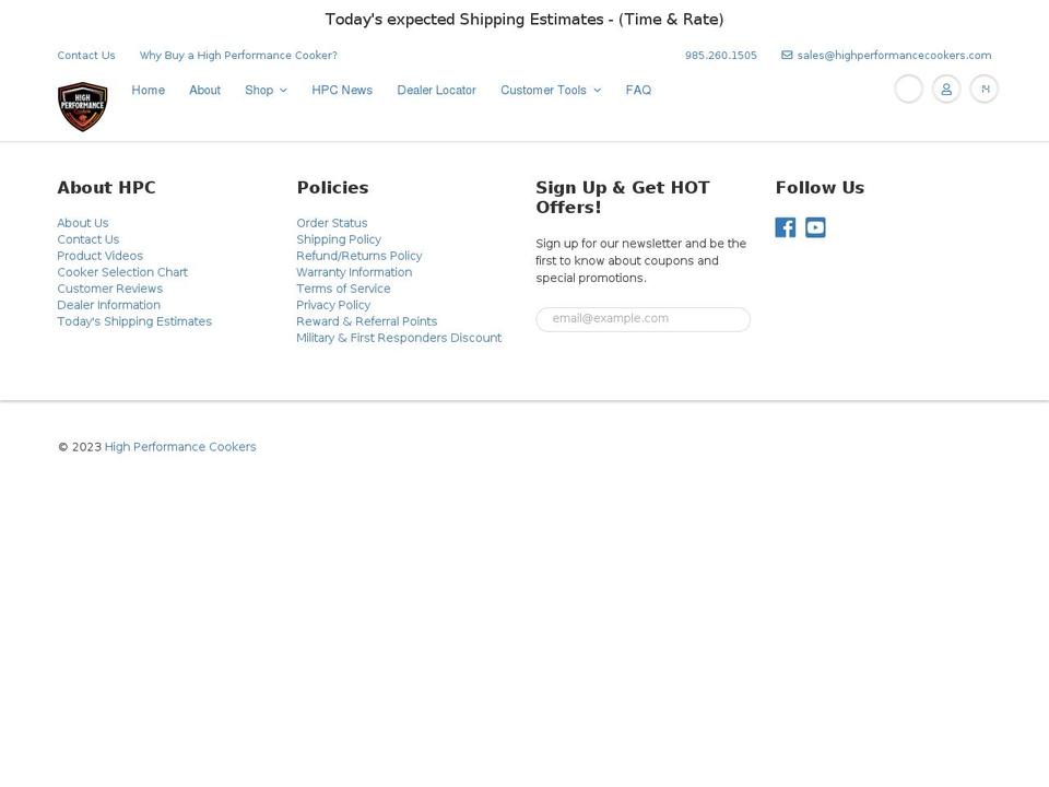 highperformancecookers.com shopify website screenshot