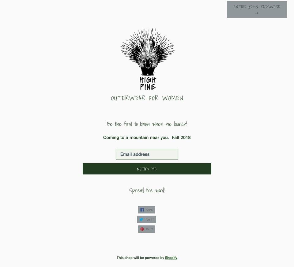 highpineouterwear.com — Shopify storefront screenshot