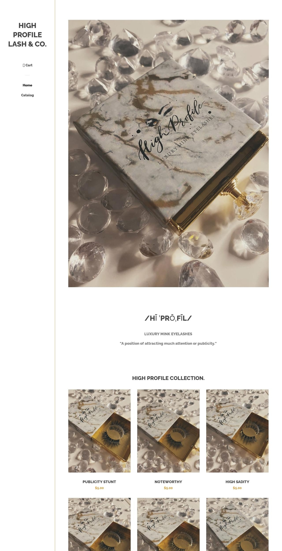 highprofilelashco.com — Shopify storefront screenshot