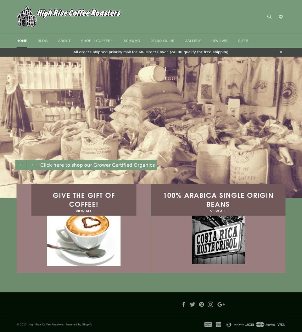 highrisecoffeeroasters.com shopify website screenshot
