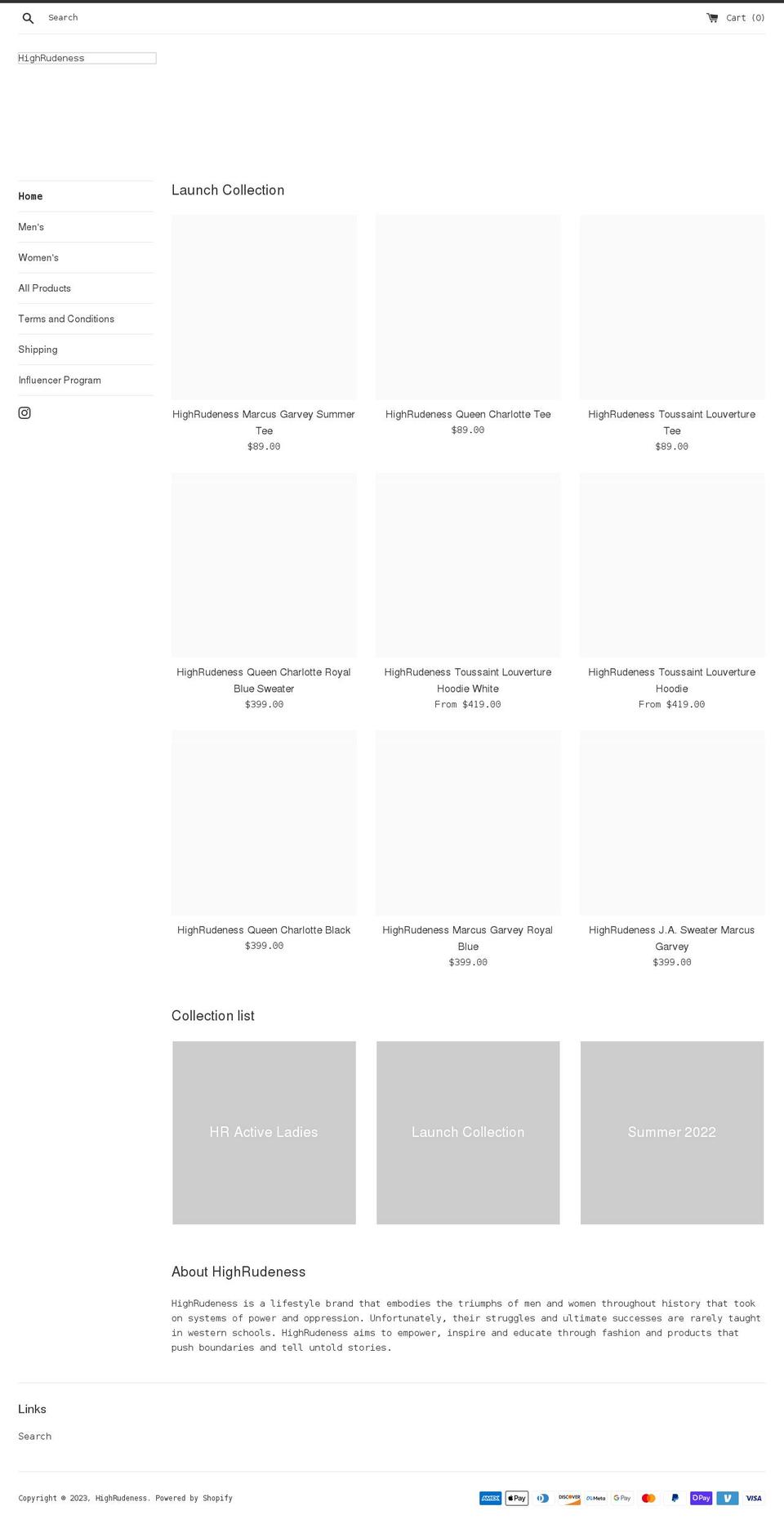 highrudeness.com shopify website screenshot