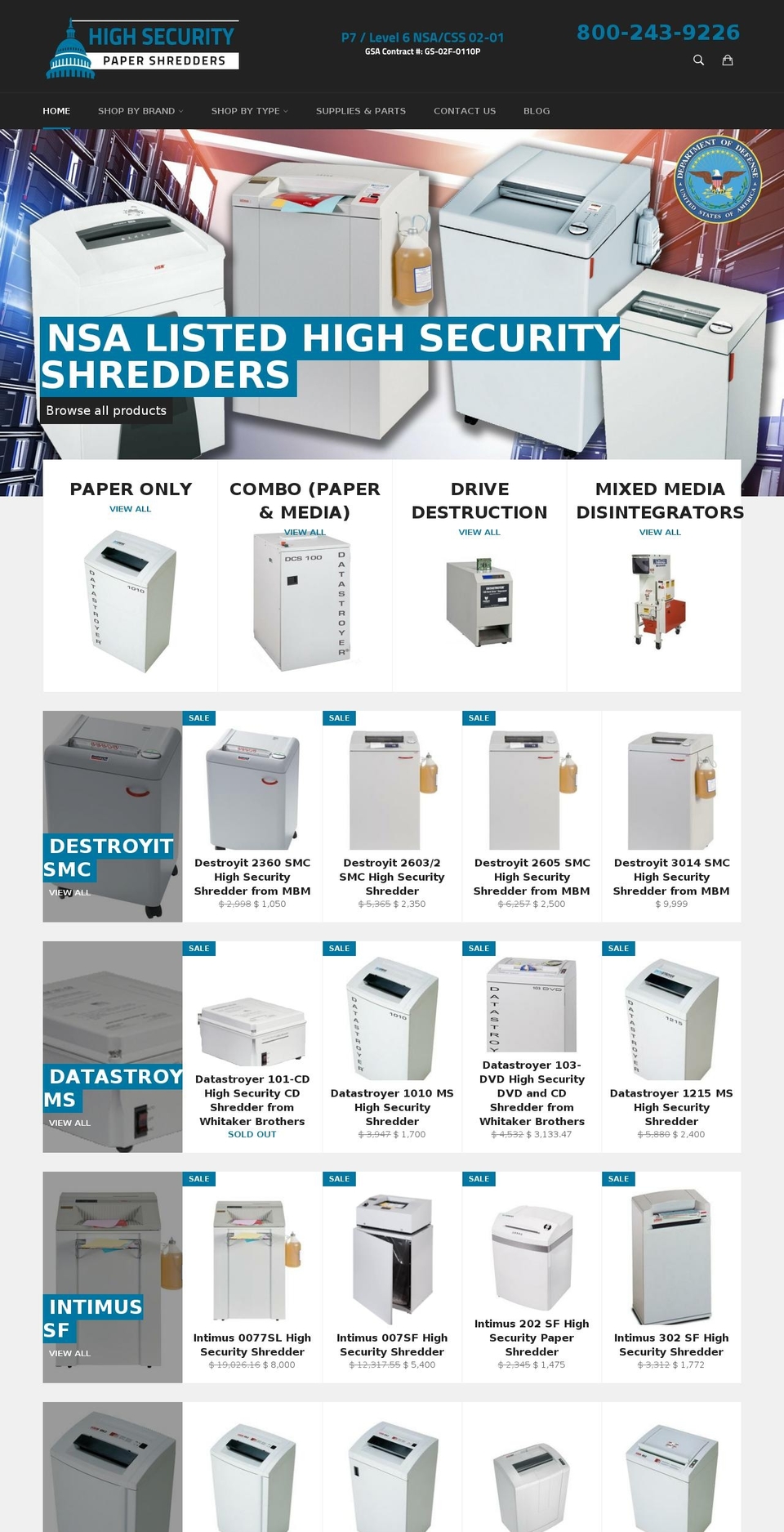 highsecuritypapershredders.com shopify website screenshot