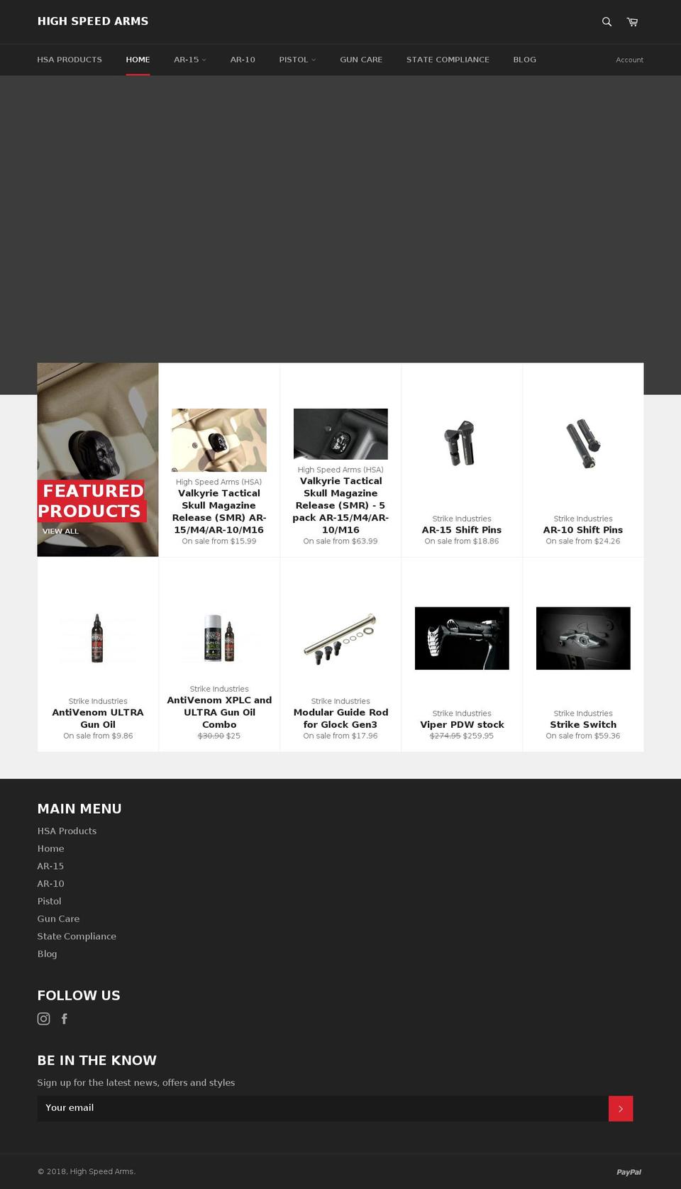 highspeedarms.com — Shopify storefront screenshot