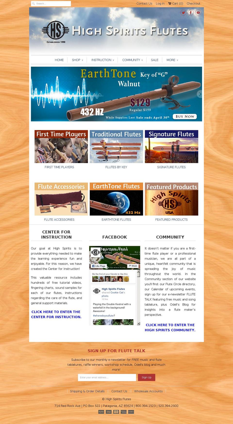highspiritflute.net shopify website screenshot