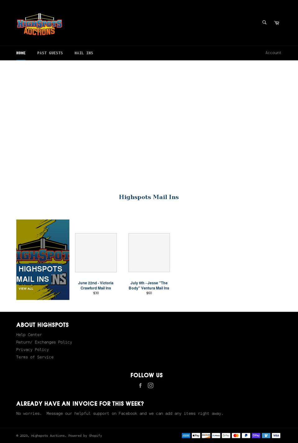 highspotsauctions.com shopify website screenshot