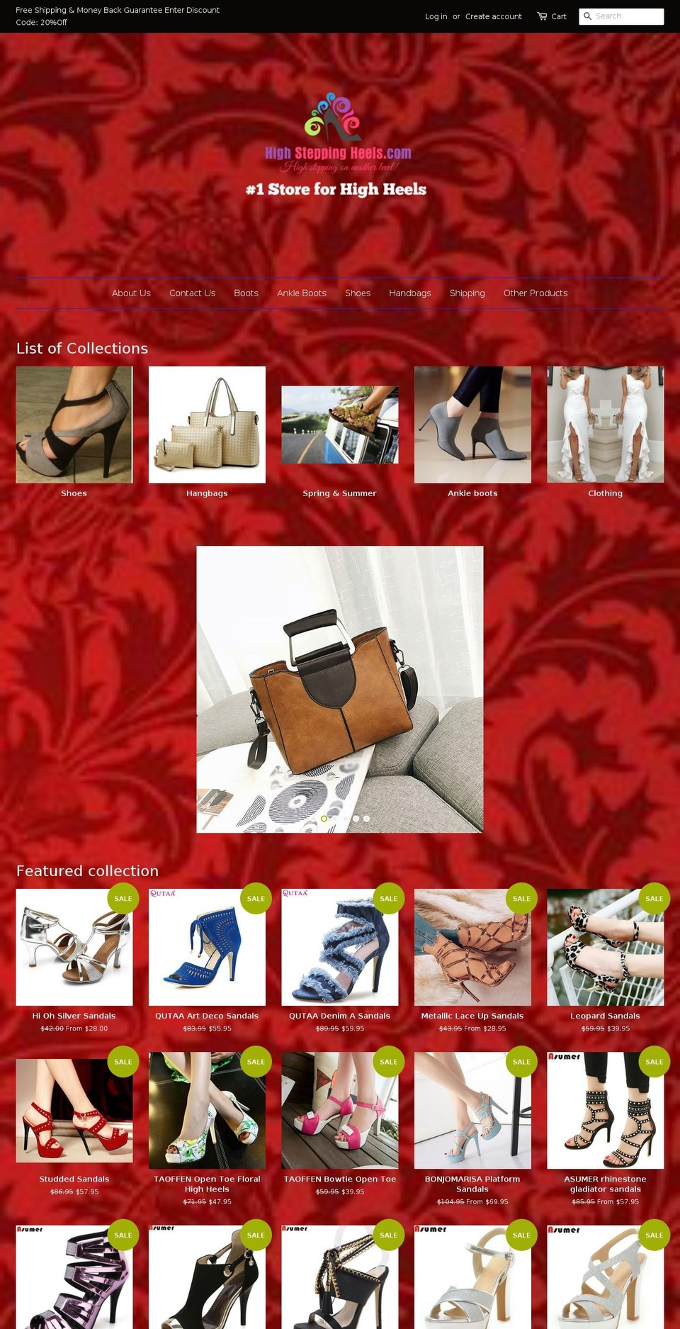 highsteppingheels.com shopify website screenshot