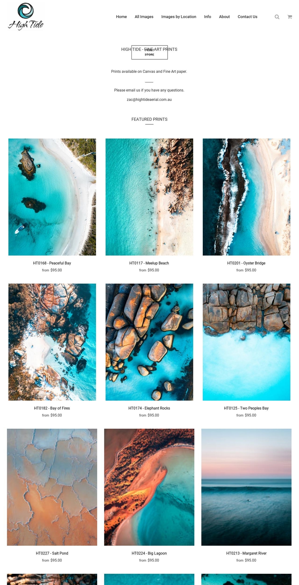 hightideaerial.com.au shopify website screenshot