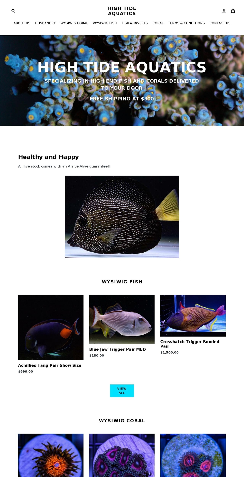 hightideaquatics.net shopify website screenshot