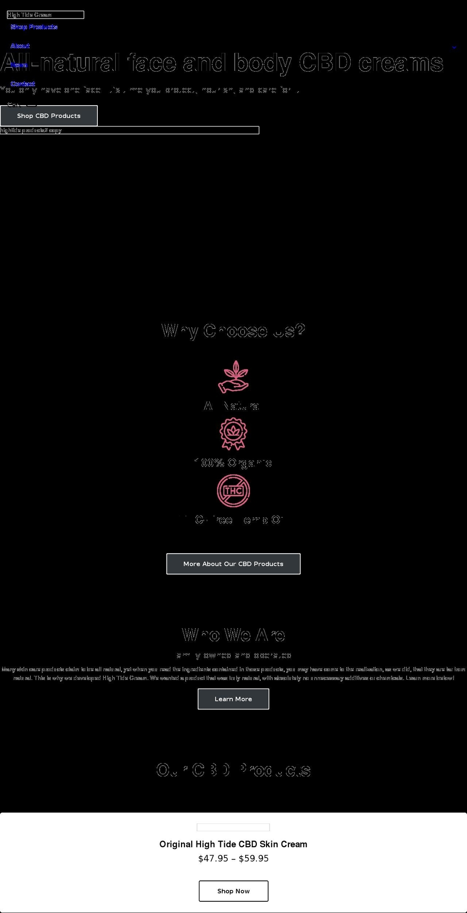 hightidecream.com shopify website screenshot