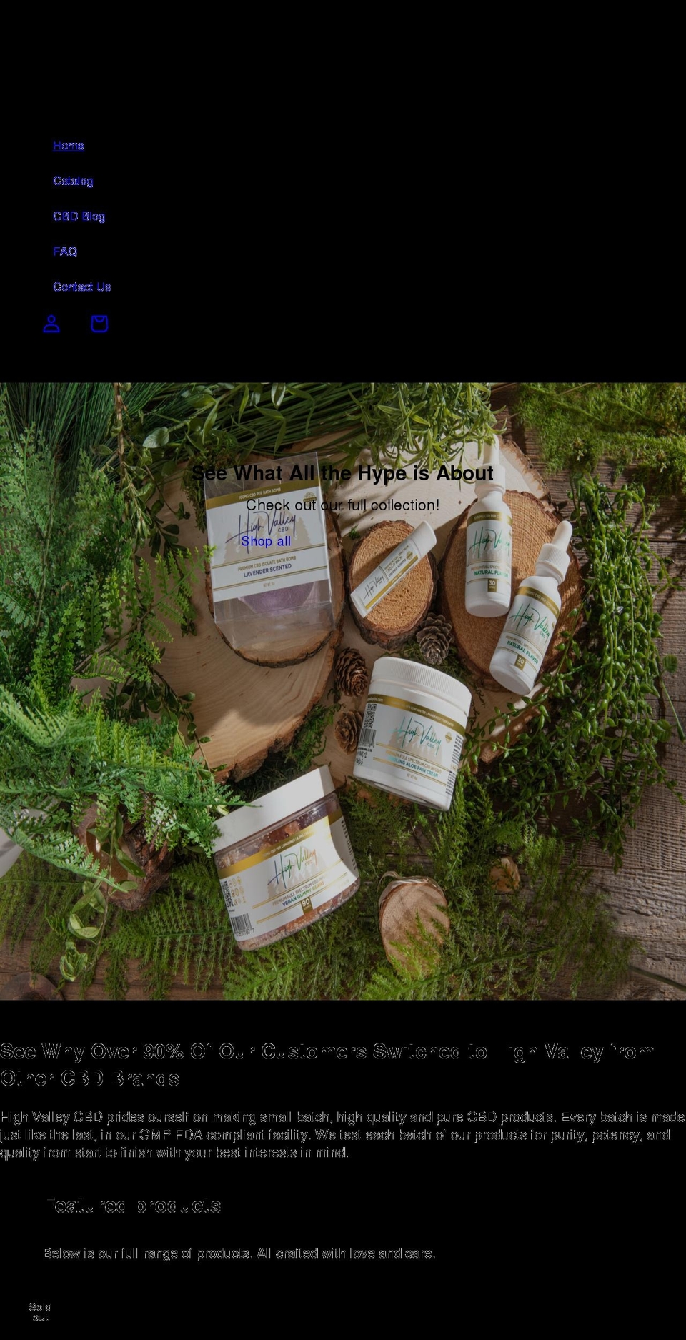highvalleycbd.com shopify website screenshot