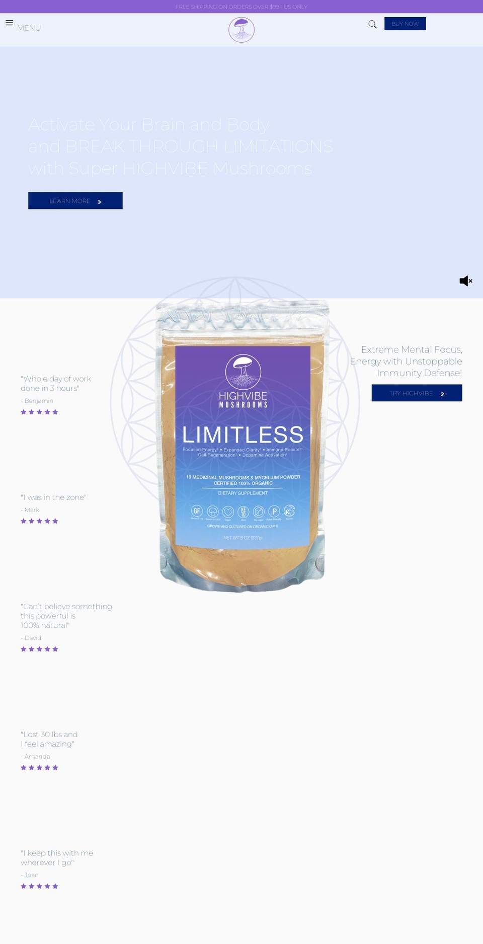 highvibemushrooms.com shopify website screenshot