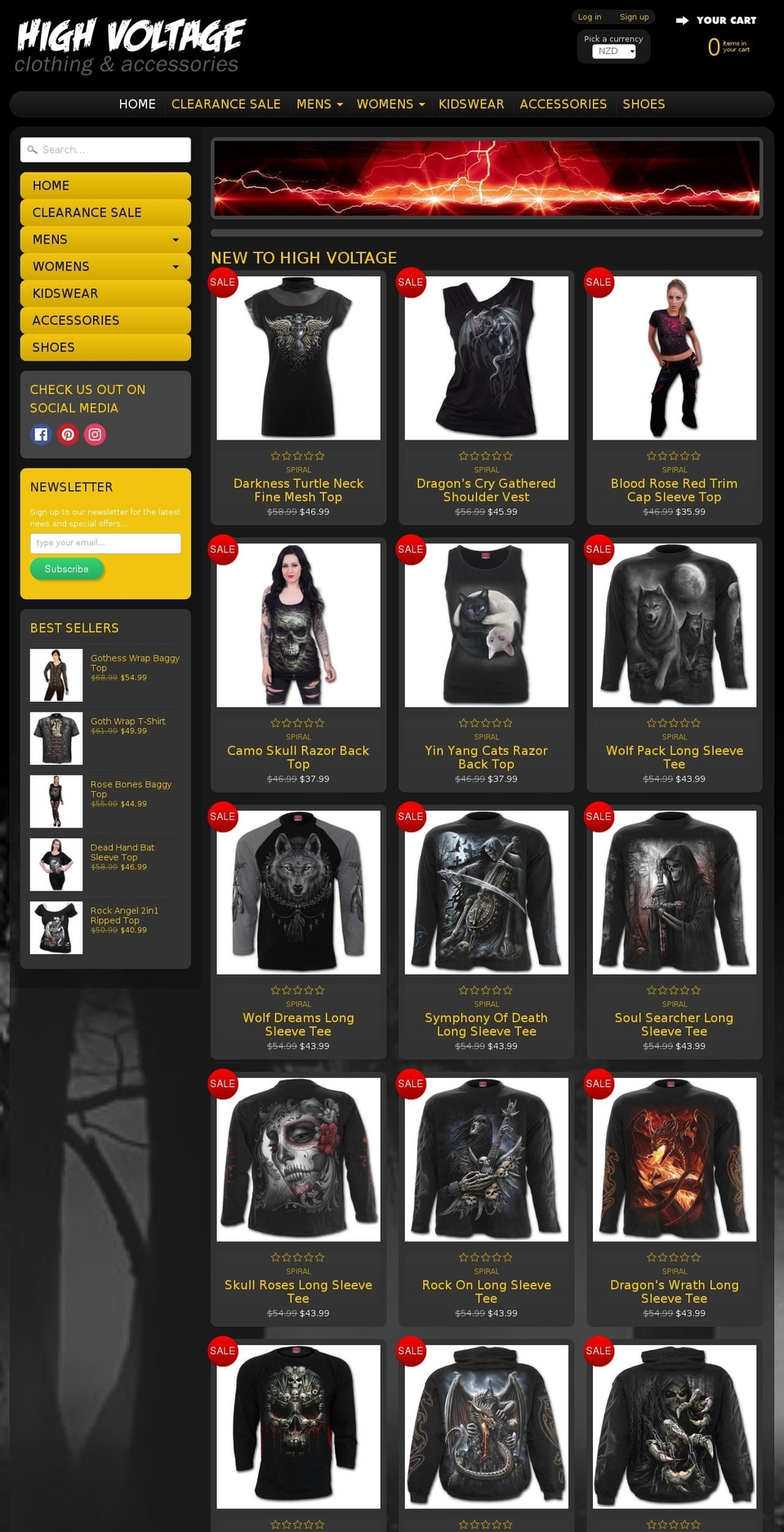 highvoltageclothing.com shopify website screenshot