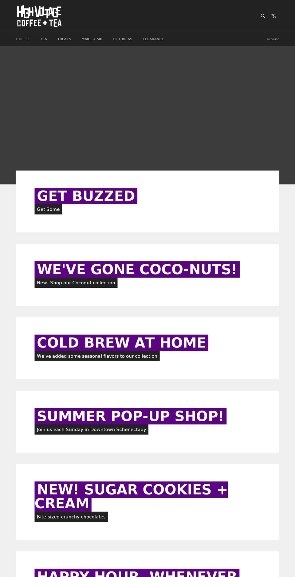 highvoltagecoffeetea.com — Shopify storefront screenshot