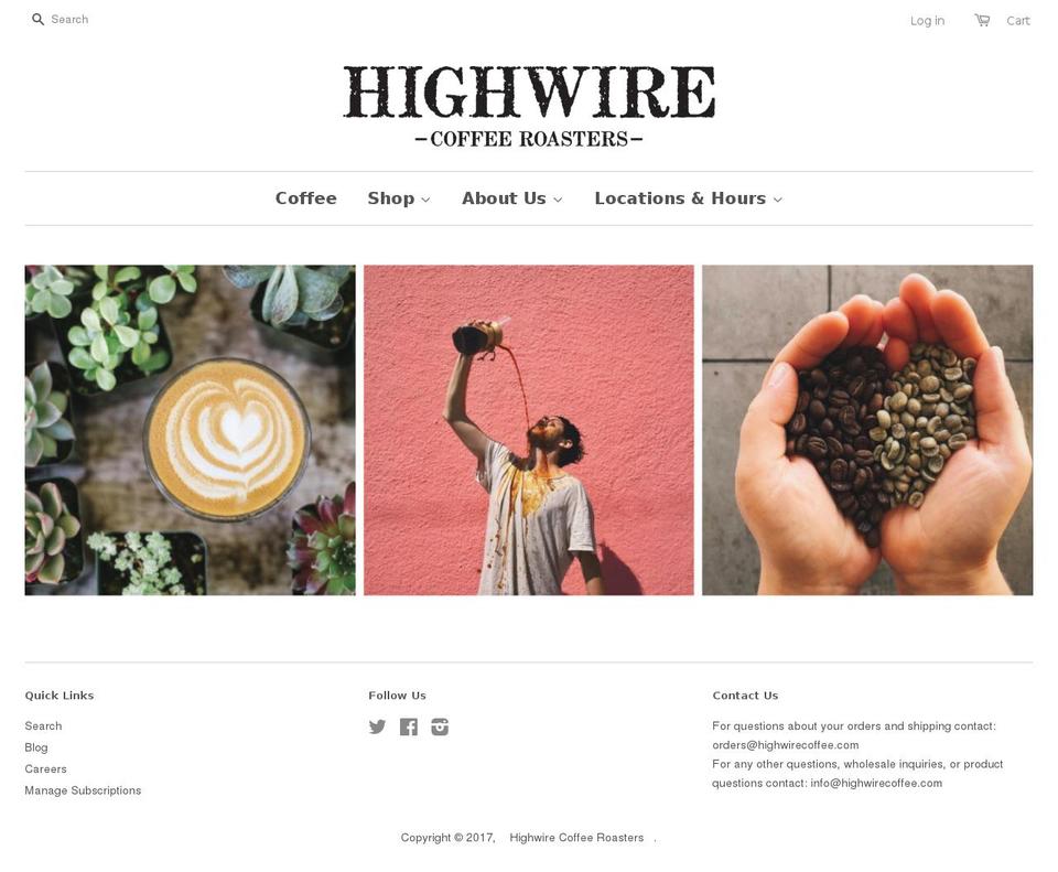 highwirecoffee.com shopify website screenshot