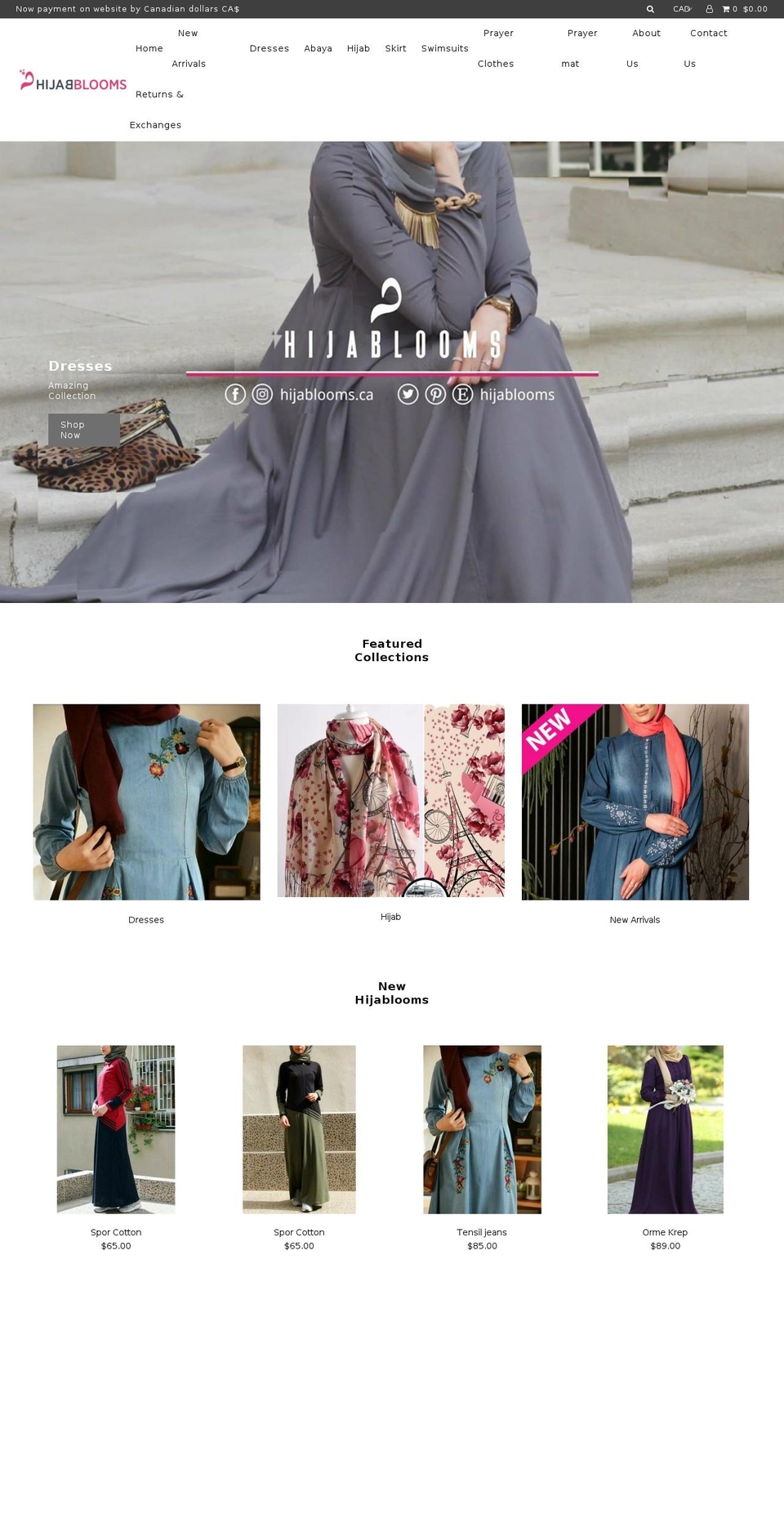 hijablooms.com — Shopify storefront screenshot