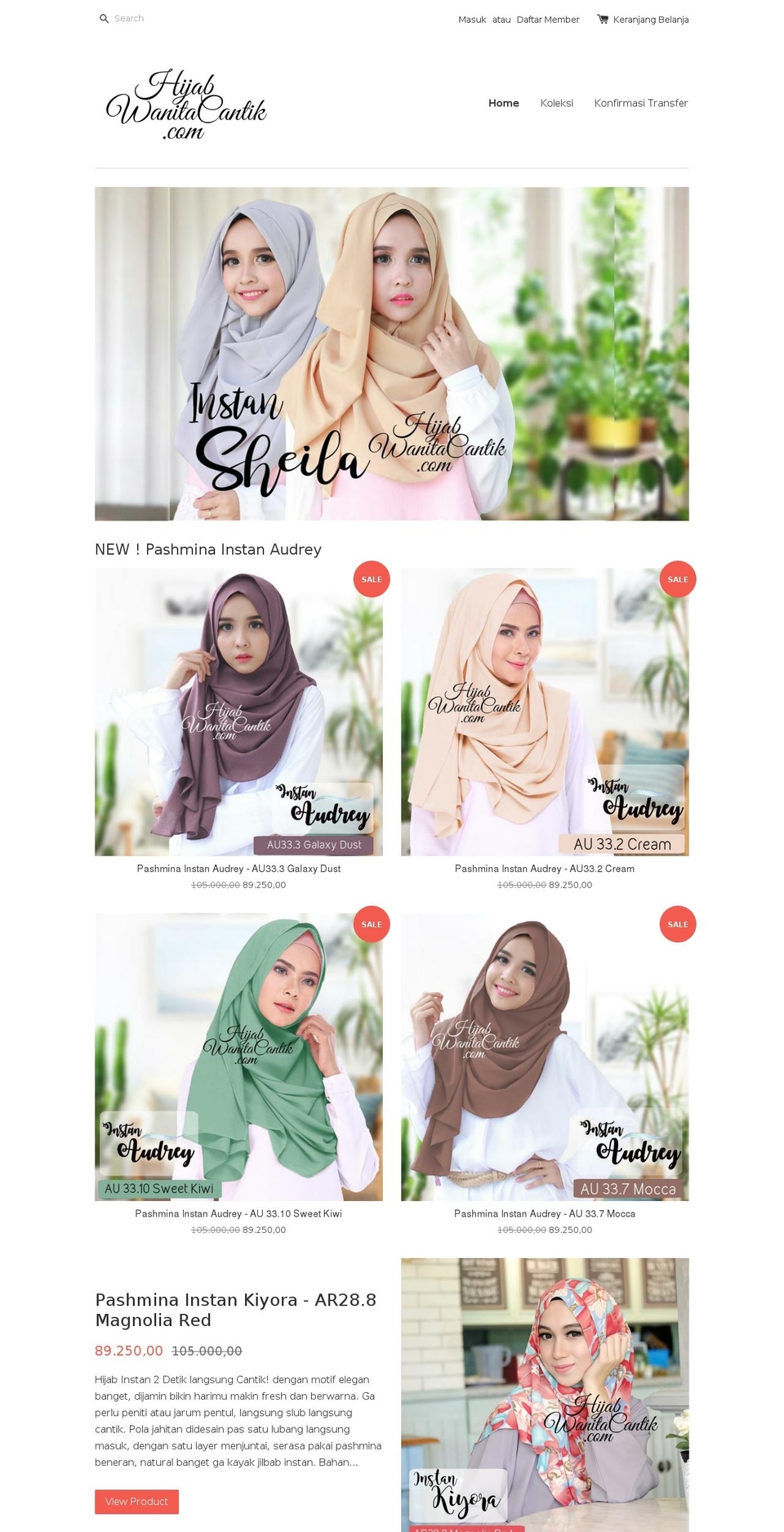 Clean Shopify theme site example hijabwanitacantik.com