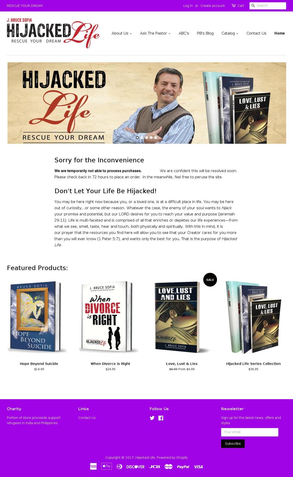 hijackedlife.com shopify website screenshot