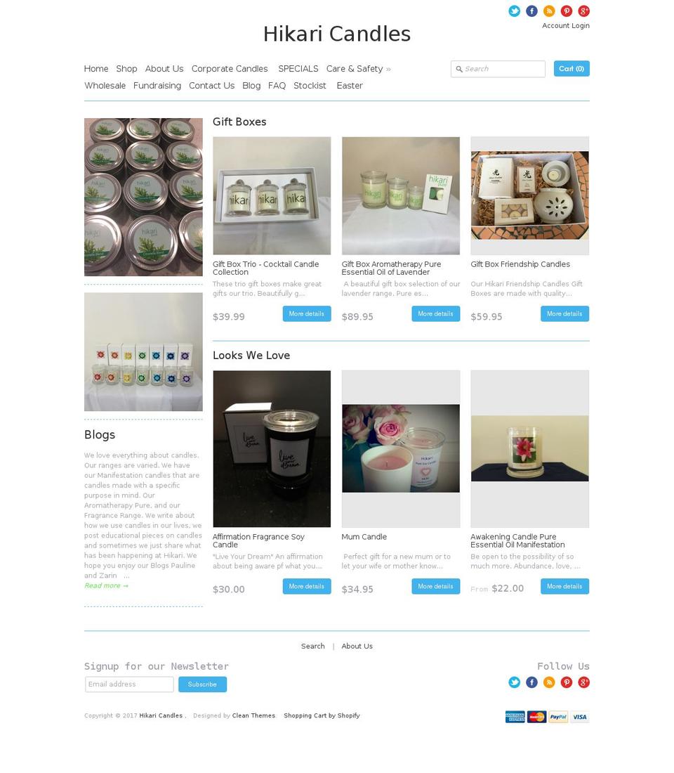 hikaricandles.com.au shopify website screenshot