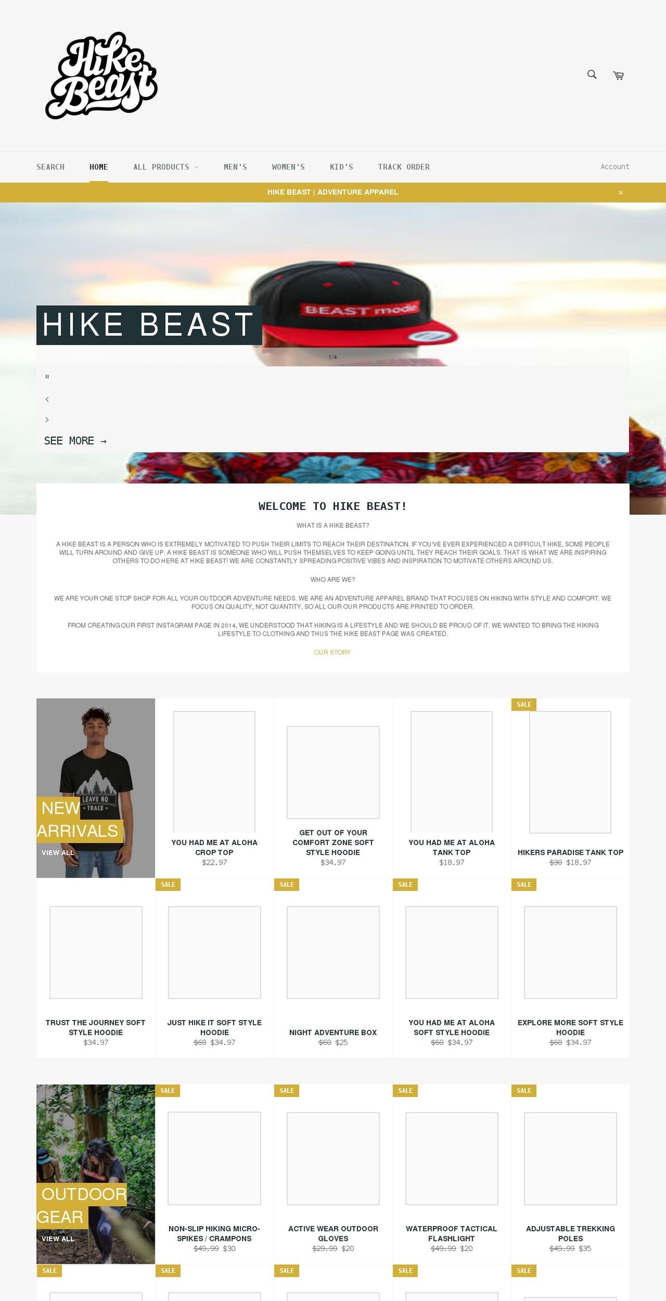 hikebeaststore.com shopify website screenshot