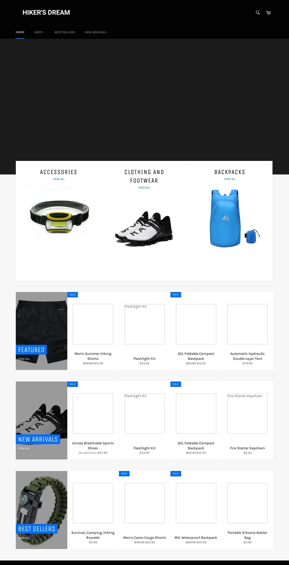 hikersdream.com — Shopify storefront screenshot