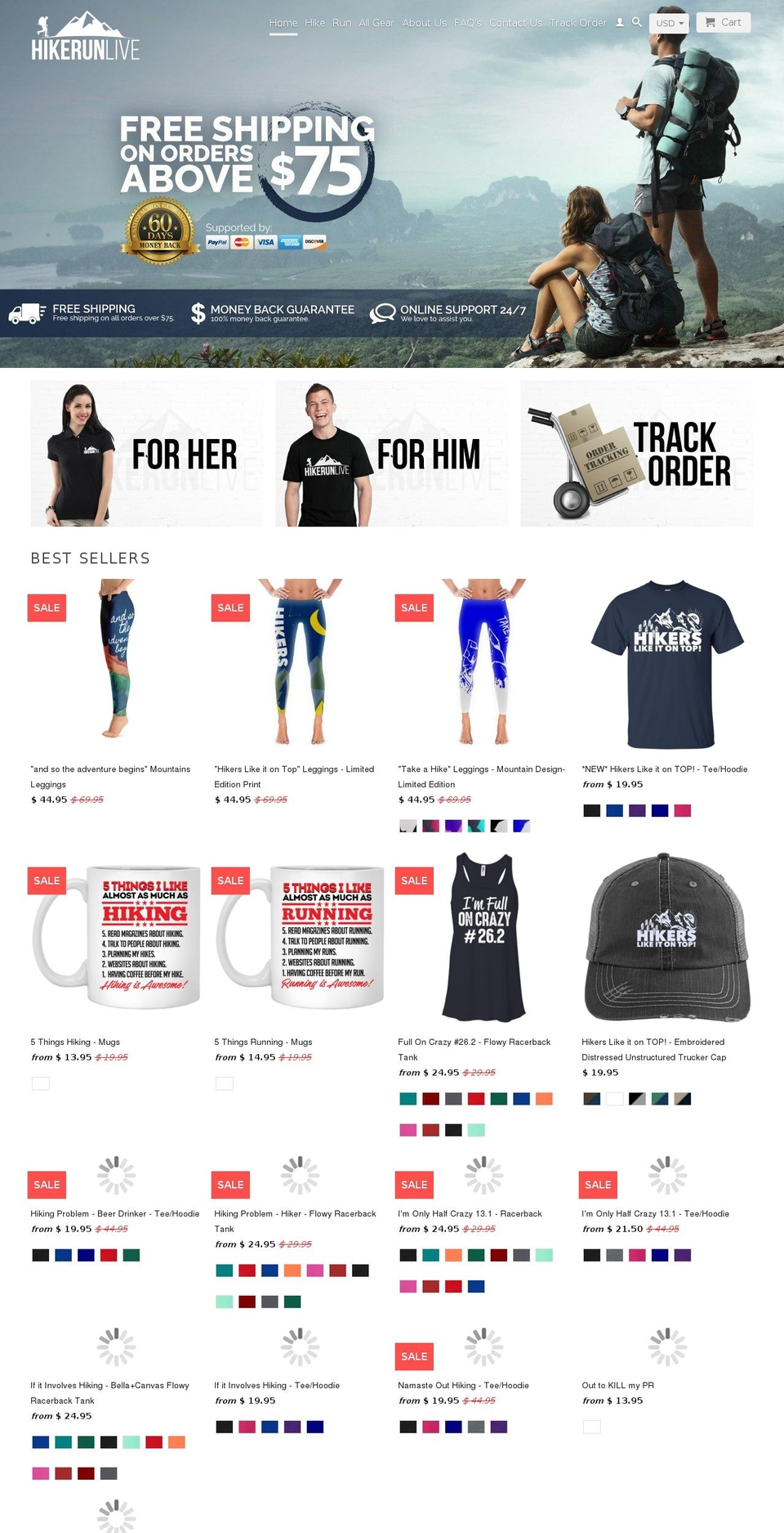 hikerunlive.com shopify website screenshot