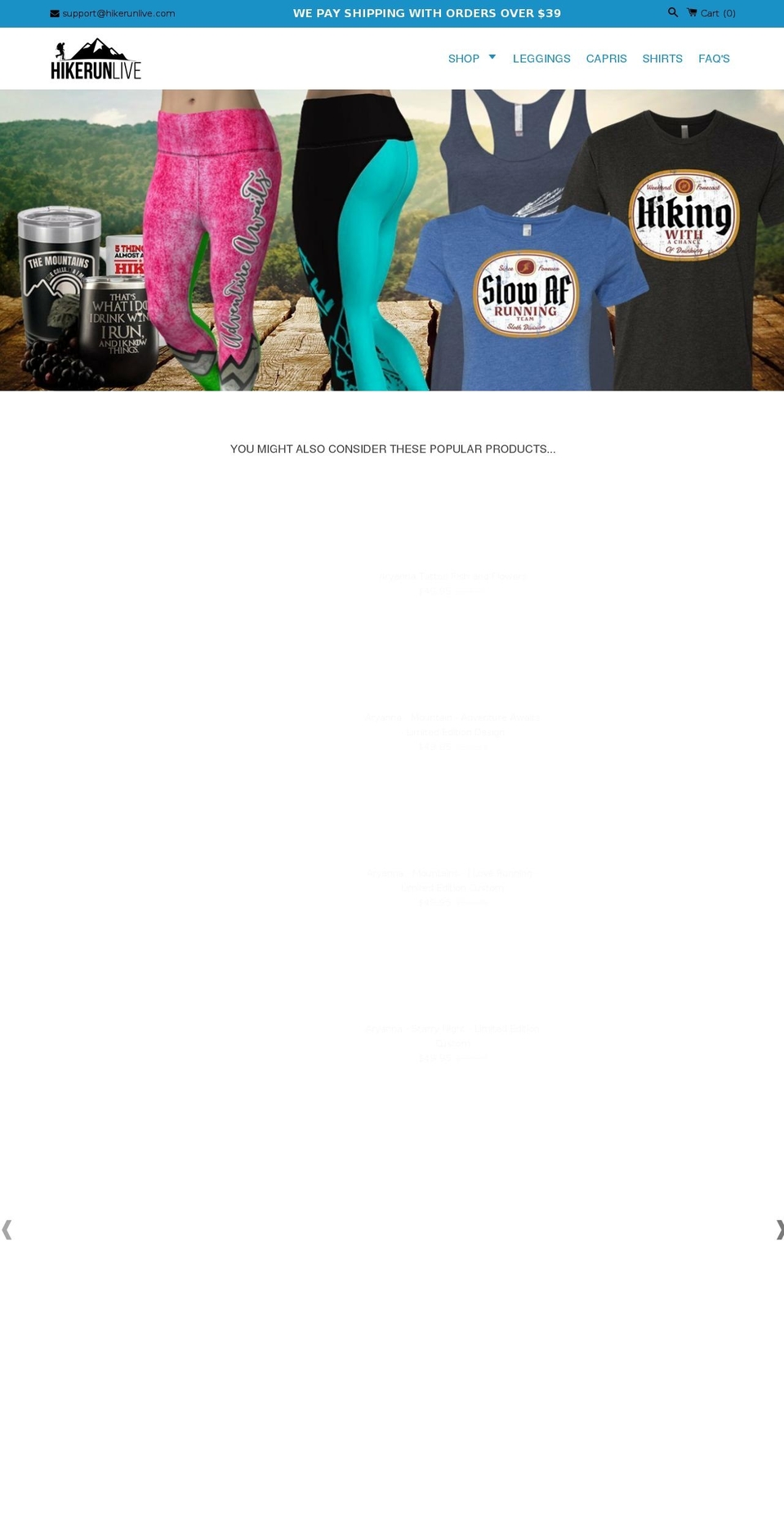 hikerunlive.net shopify website screenshot
