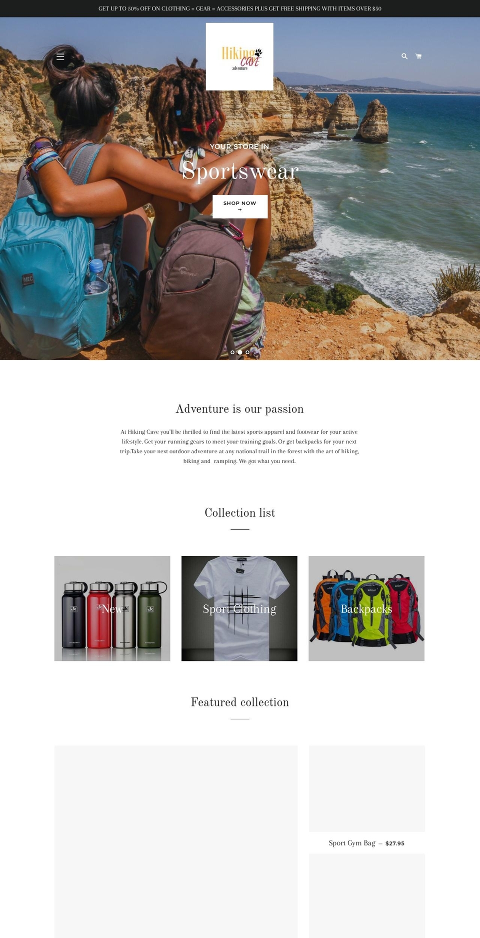 hikingcave.com — Shopify storefront screenshot