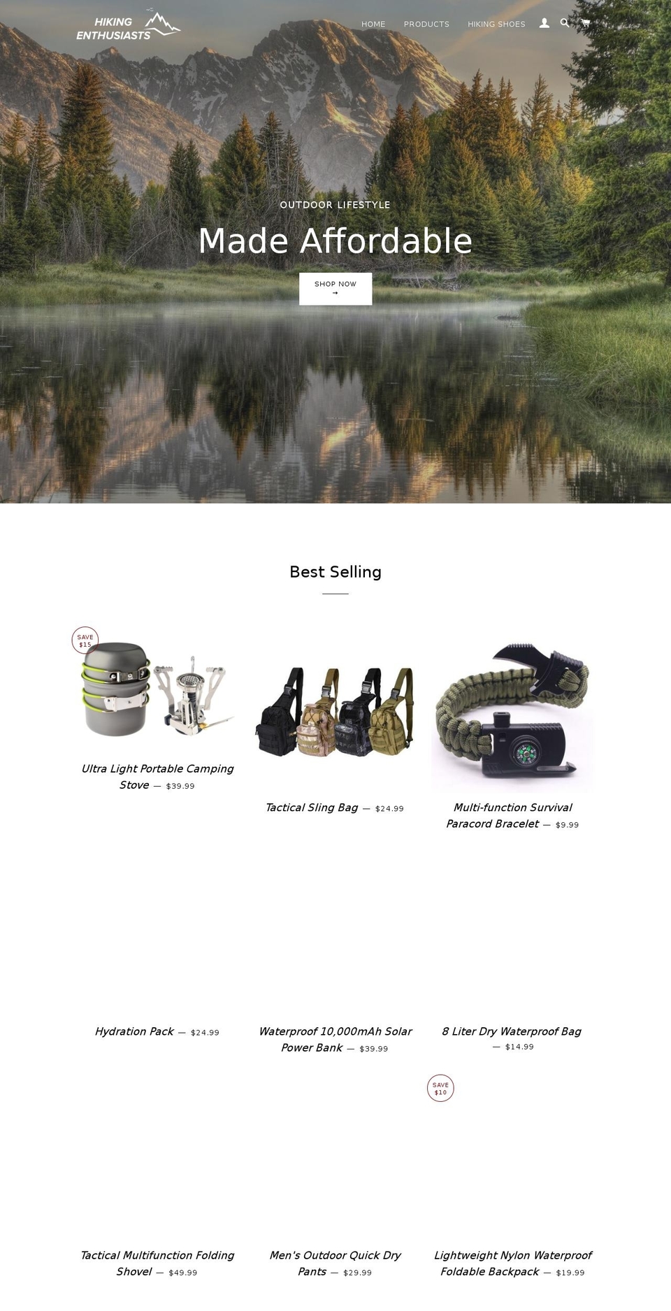 hikingenthusiasts.com — Shopify storefront screenshot