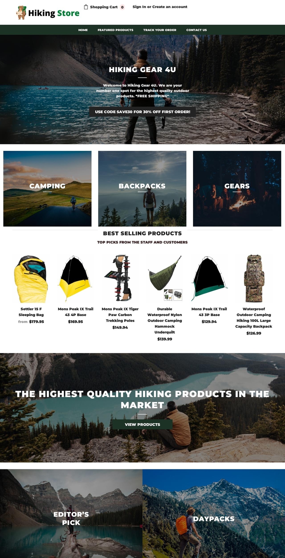 Hiking theme Shopify theme site example hikinggear4u.com