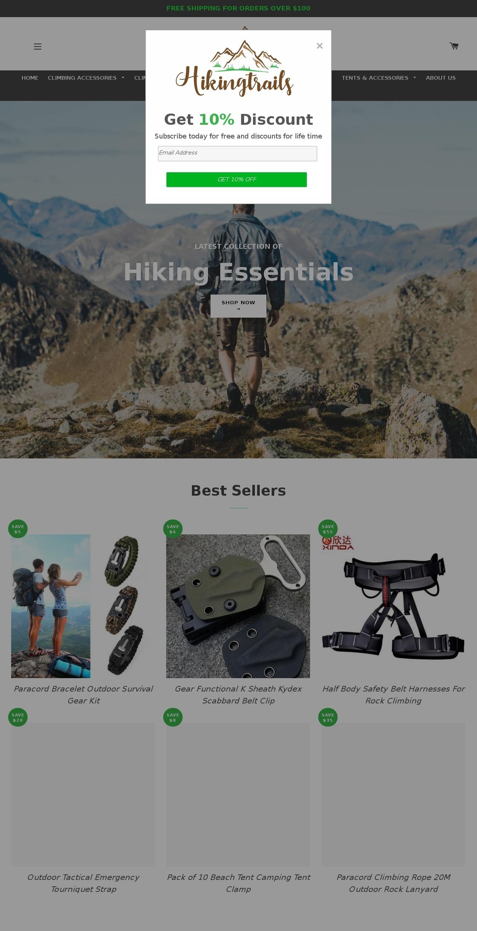 hikingtrail.us shopify website screenshot