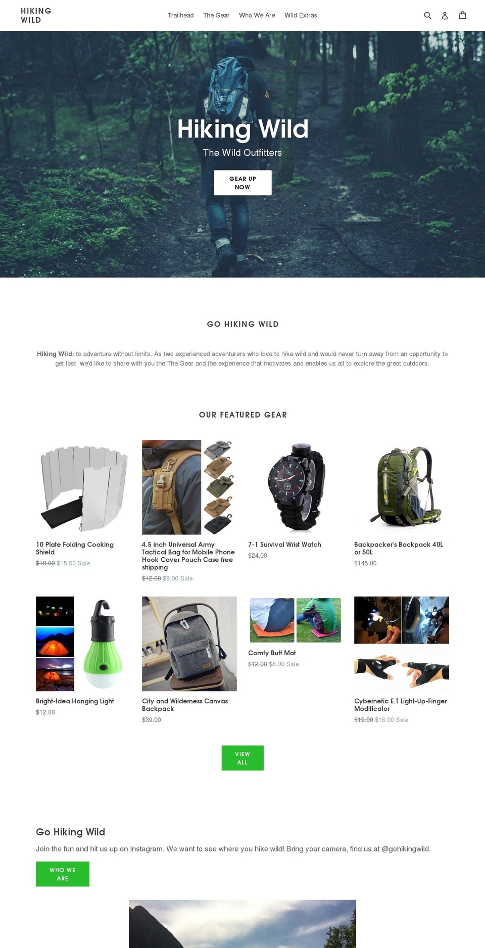 hikingwild.com shopify website screenshot
