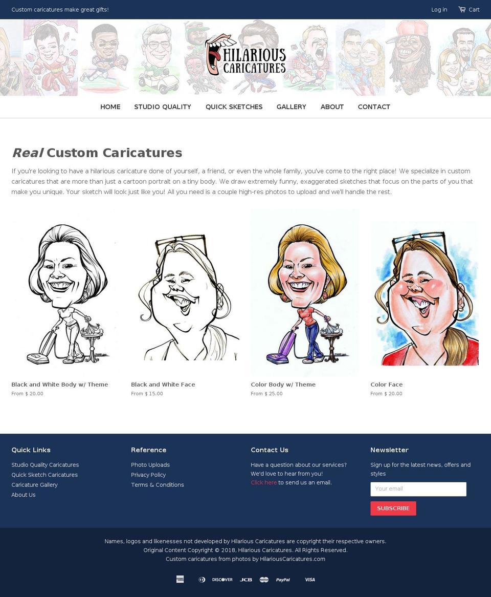 hilariouscaricatures.com — Shopify storefront screenshot