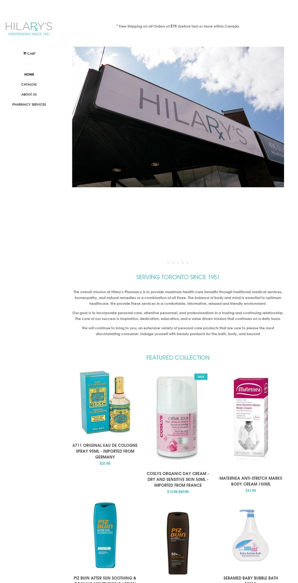 hilaryspharmacy.com shopify website screenshot
