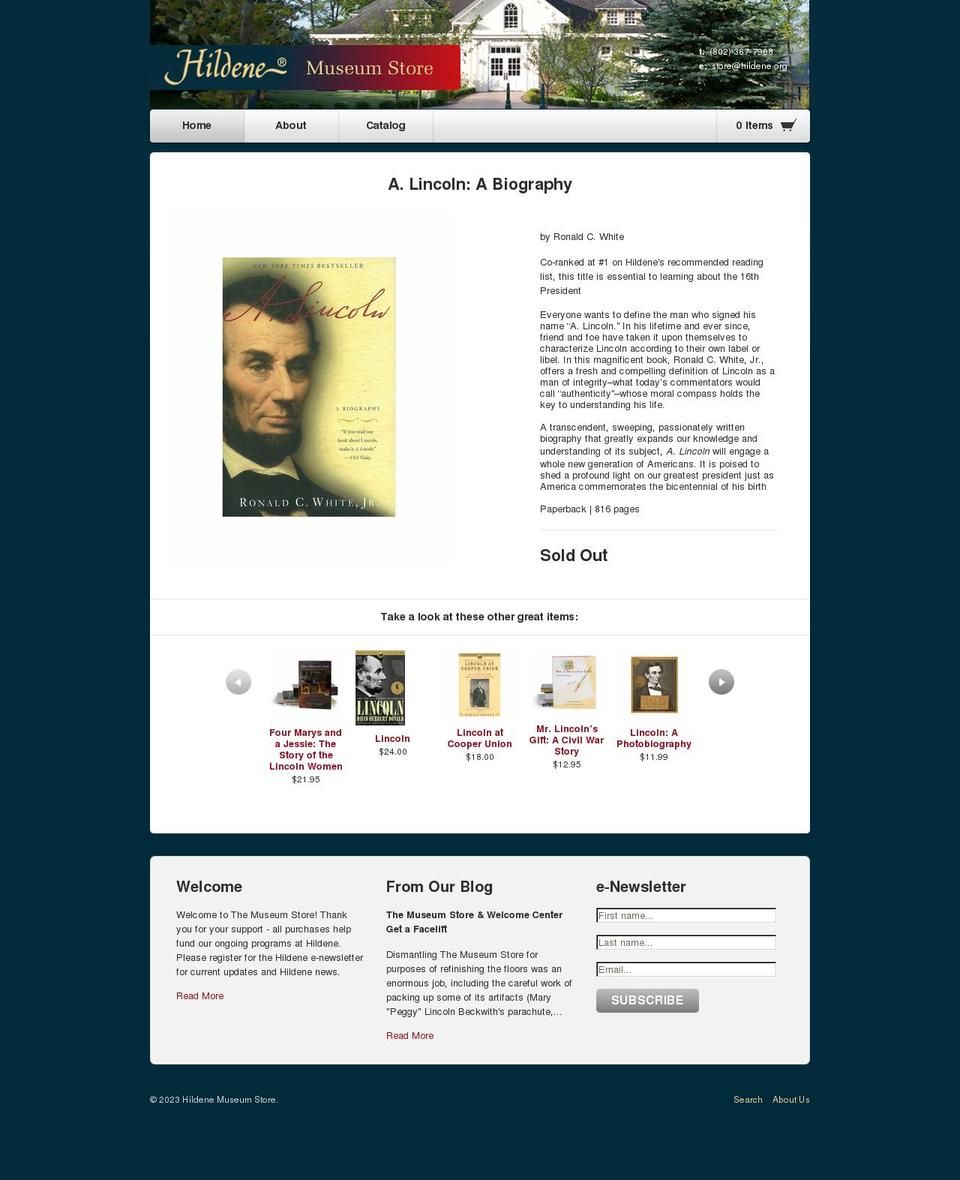 hildene-museum-store.myshopify.com shopify website screenshot
