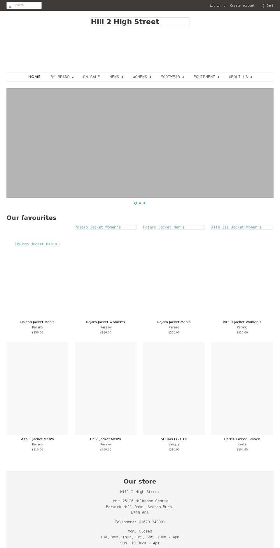 hill2highstreet.com shopify website screenshot