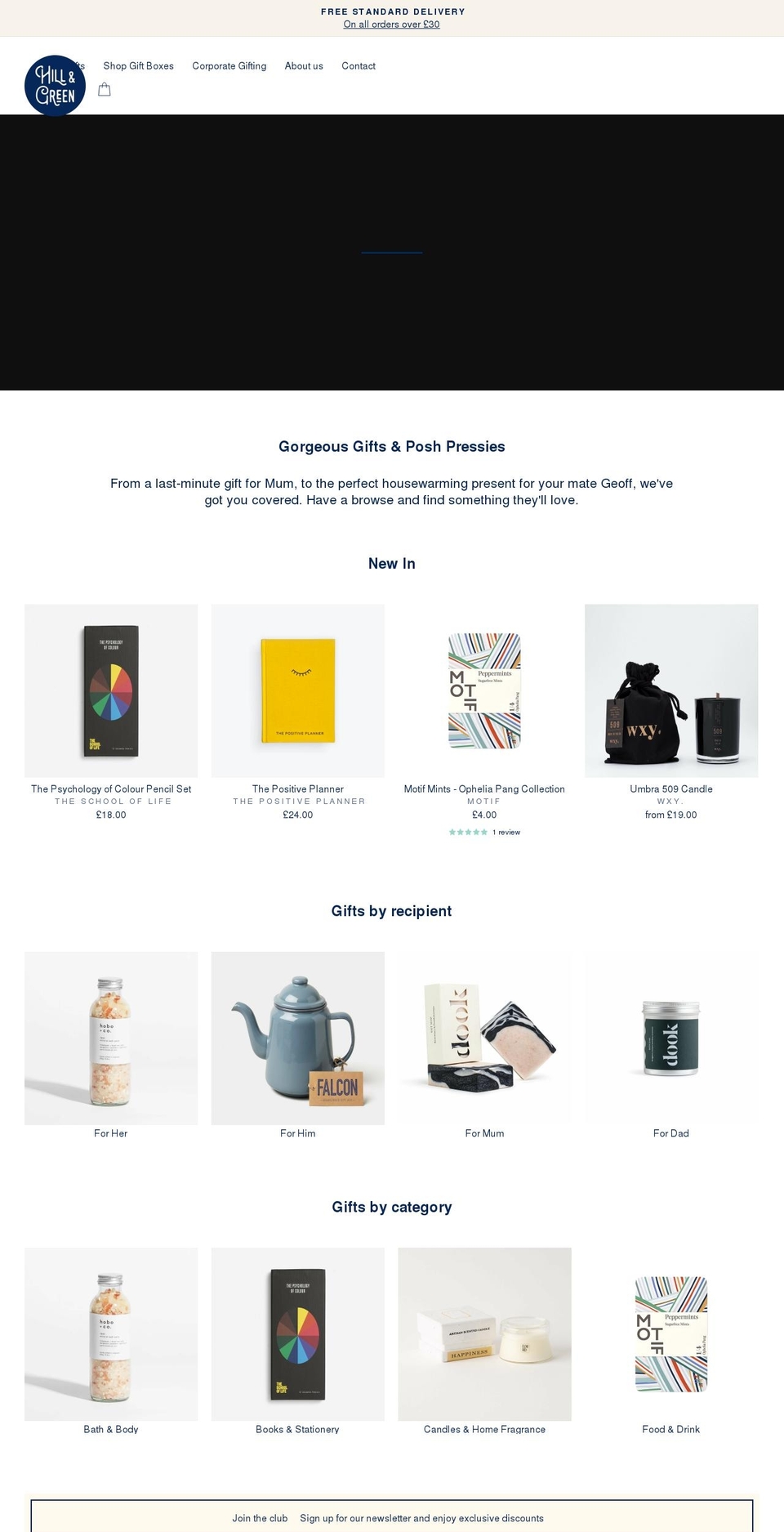 hillandgreen.com shopify website screenshot