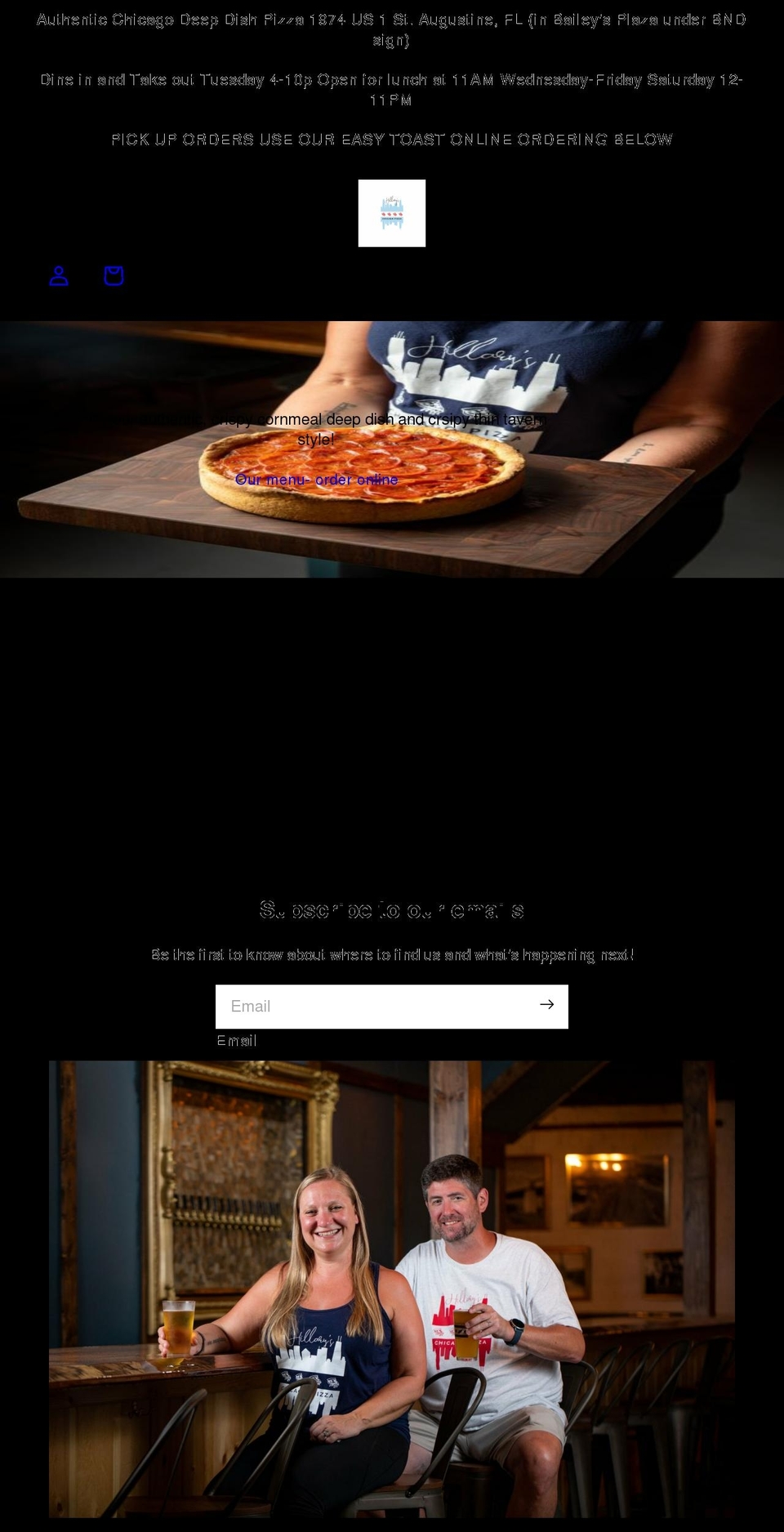 hillaryschicagopizza.com shopify website screenshot