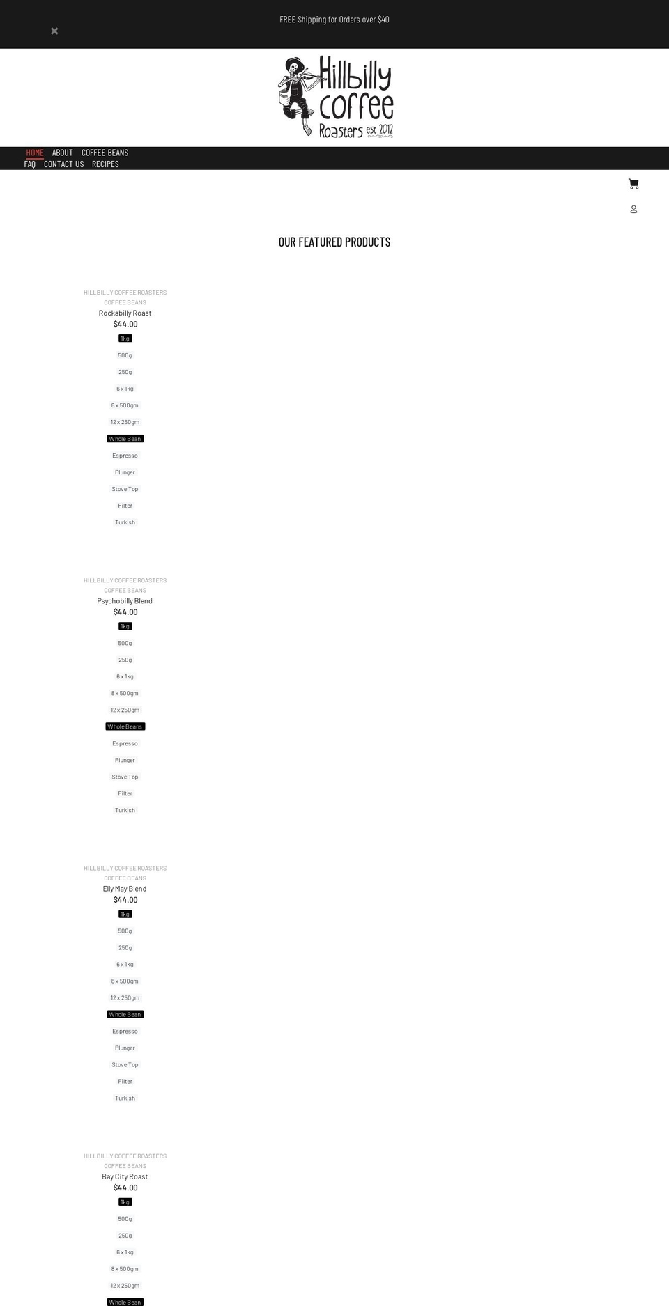 hillbillycoffee.com.au shopify website screenshot