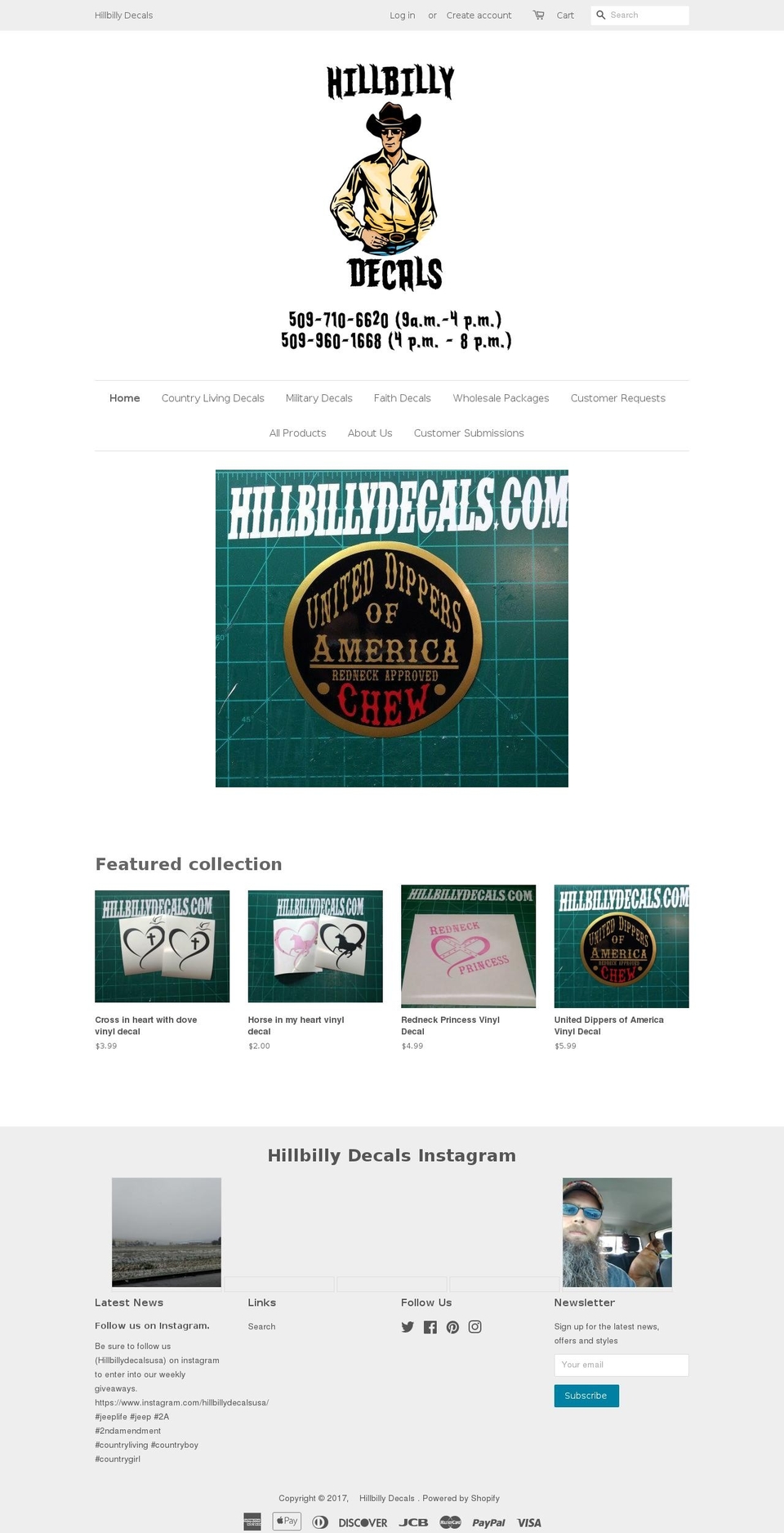 hillbillydecals.com shopify website screenshot