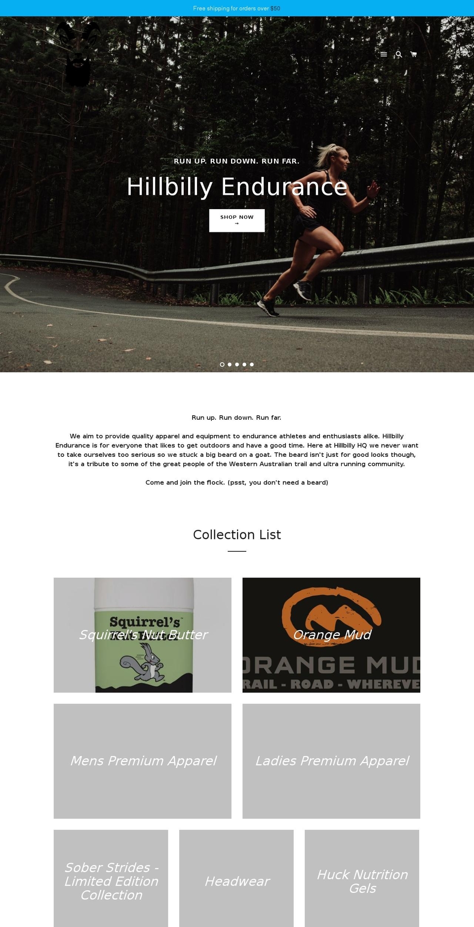 hillbillyendurance.com — Shopify storefront screenshot