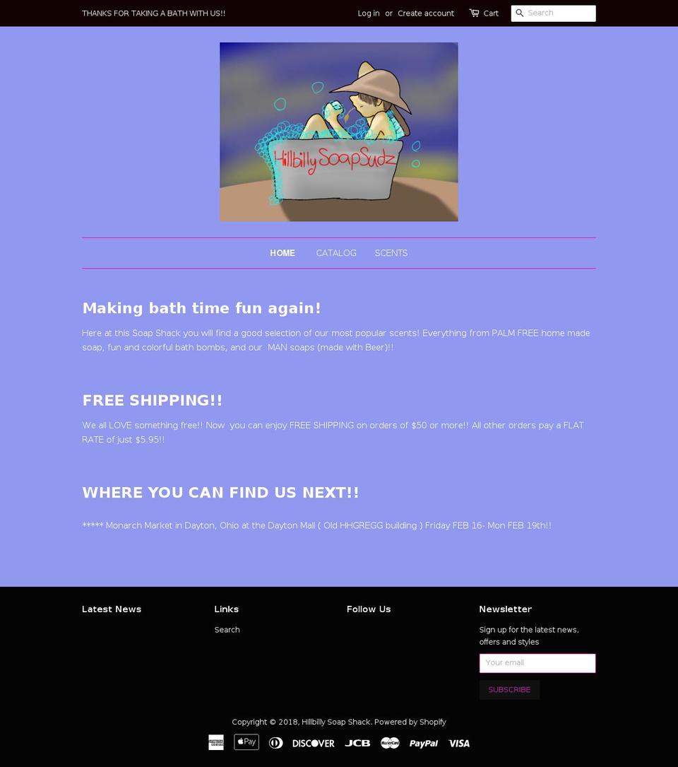 hillbillysoapsudz.com — Shopify storefront screenshot