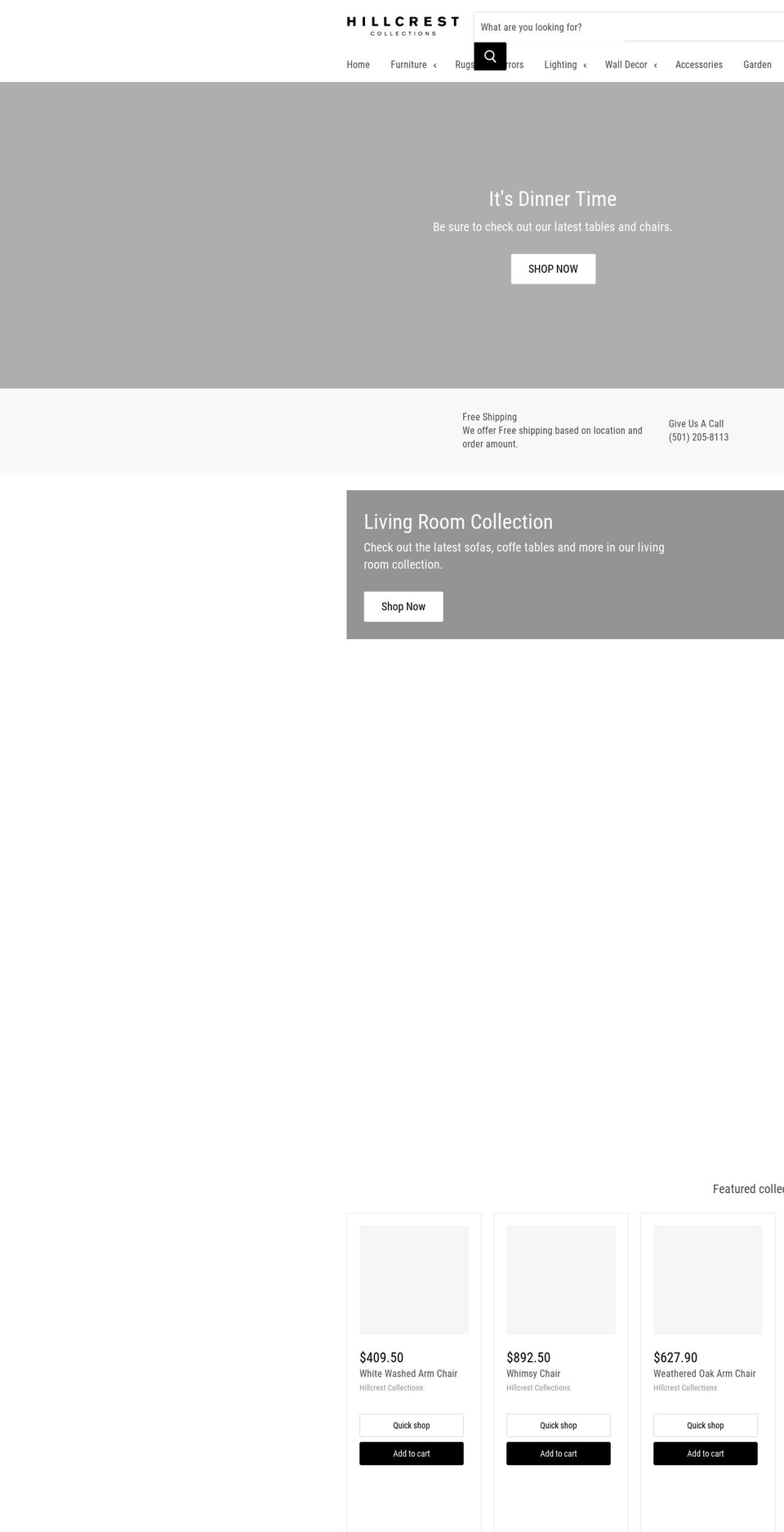 hillcrestfurniture.com — Shopify storefront screenshot