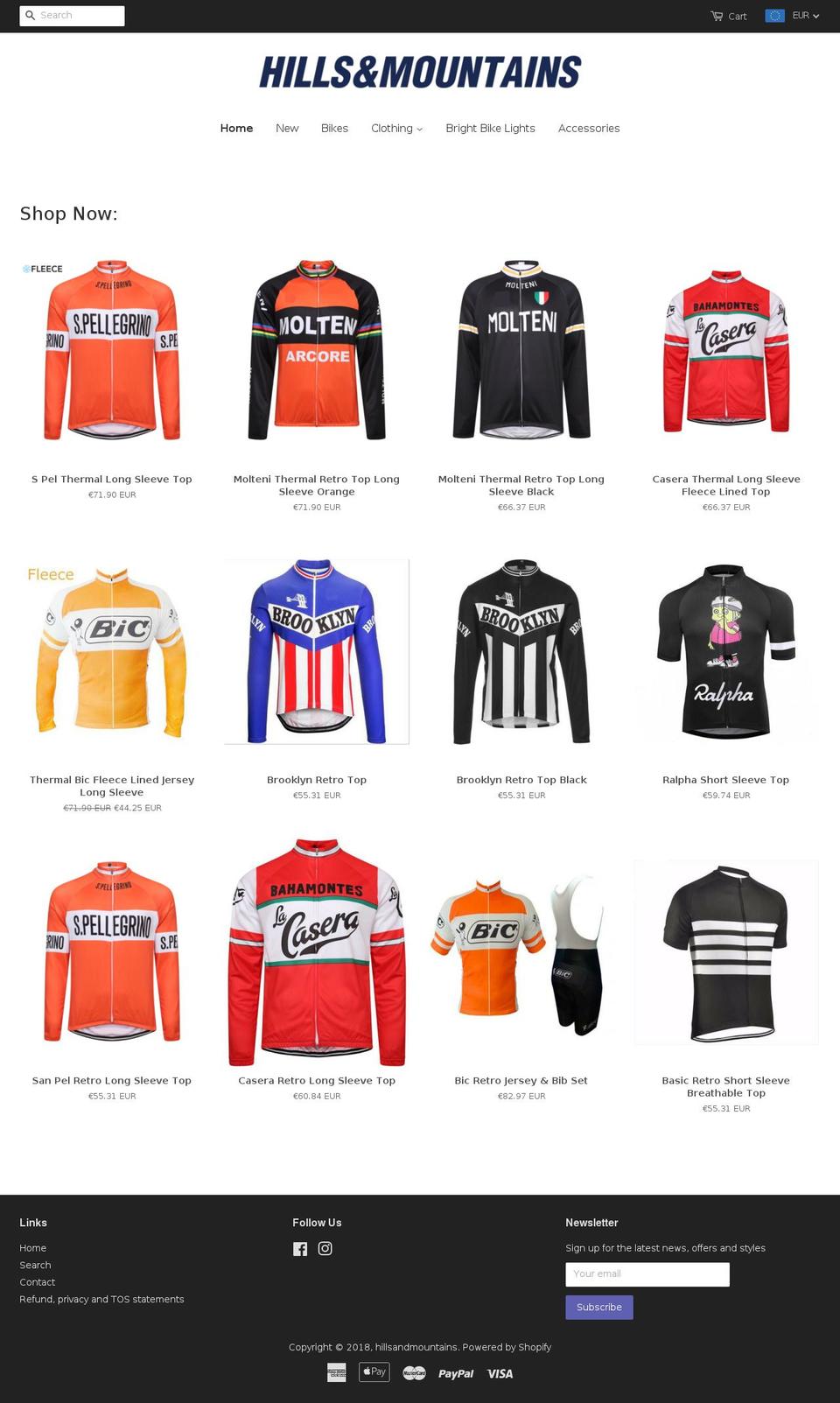 hillsandmountains.com shopify website screenshot