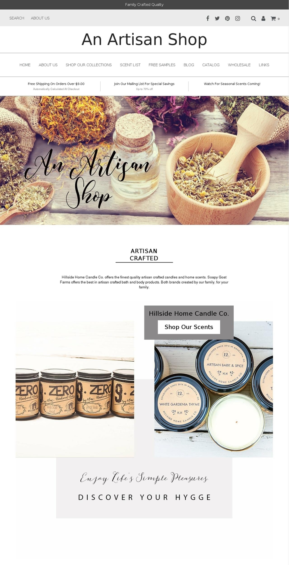 hillsidehomecandleco.com shopify website screenshot