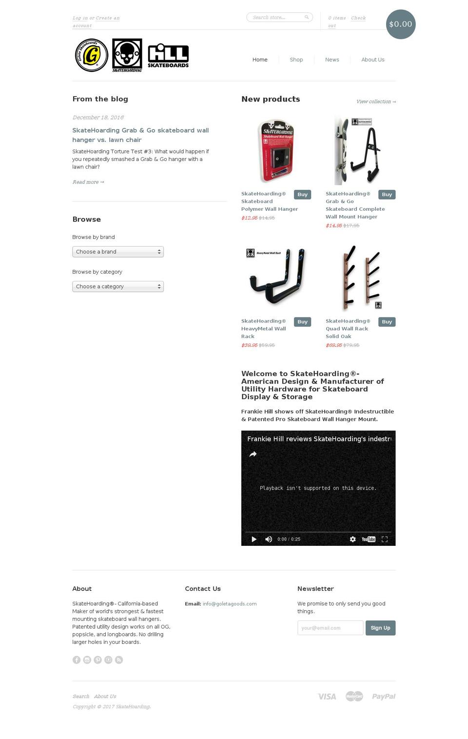 hillskateboards.com shopify website screenshot