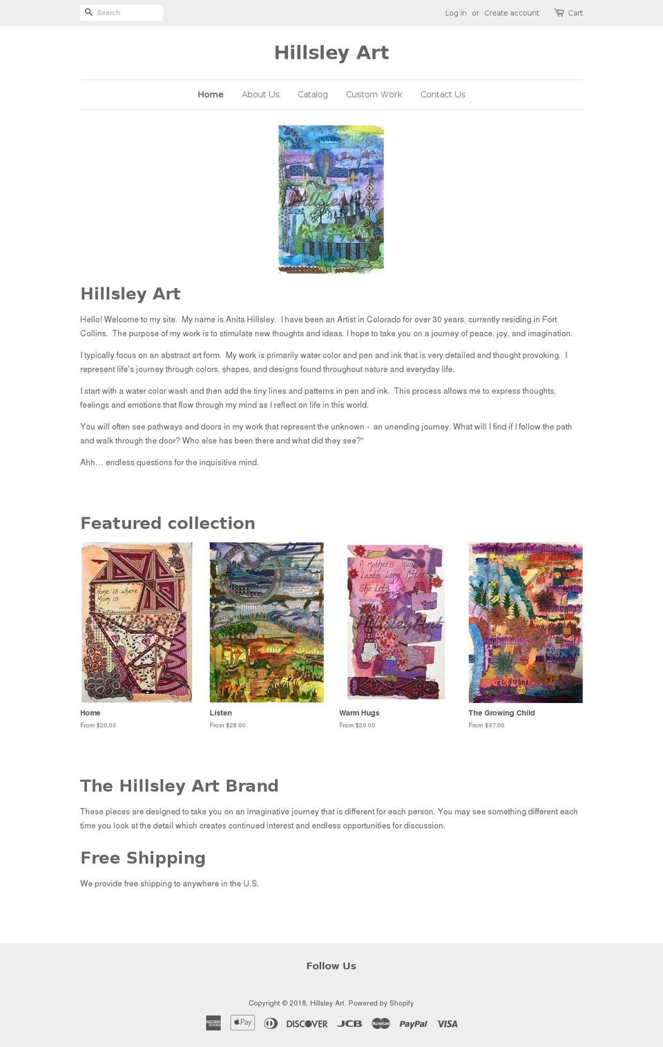 hillsleyart.com shopify website screenshot