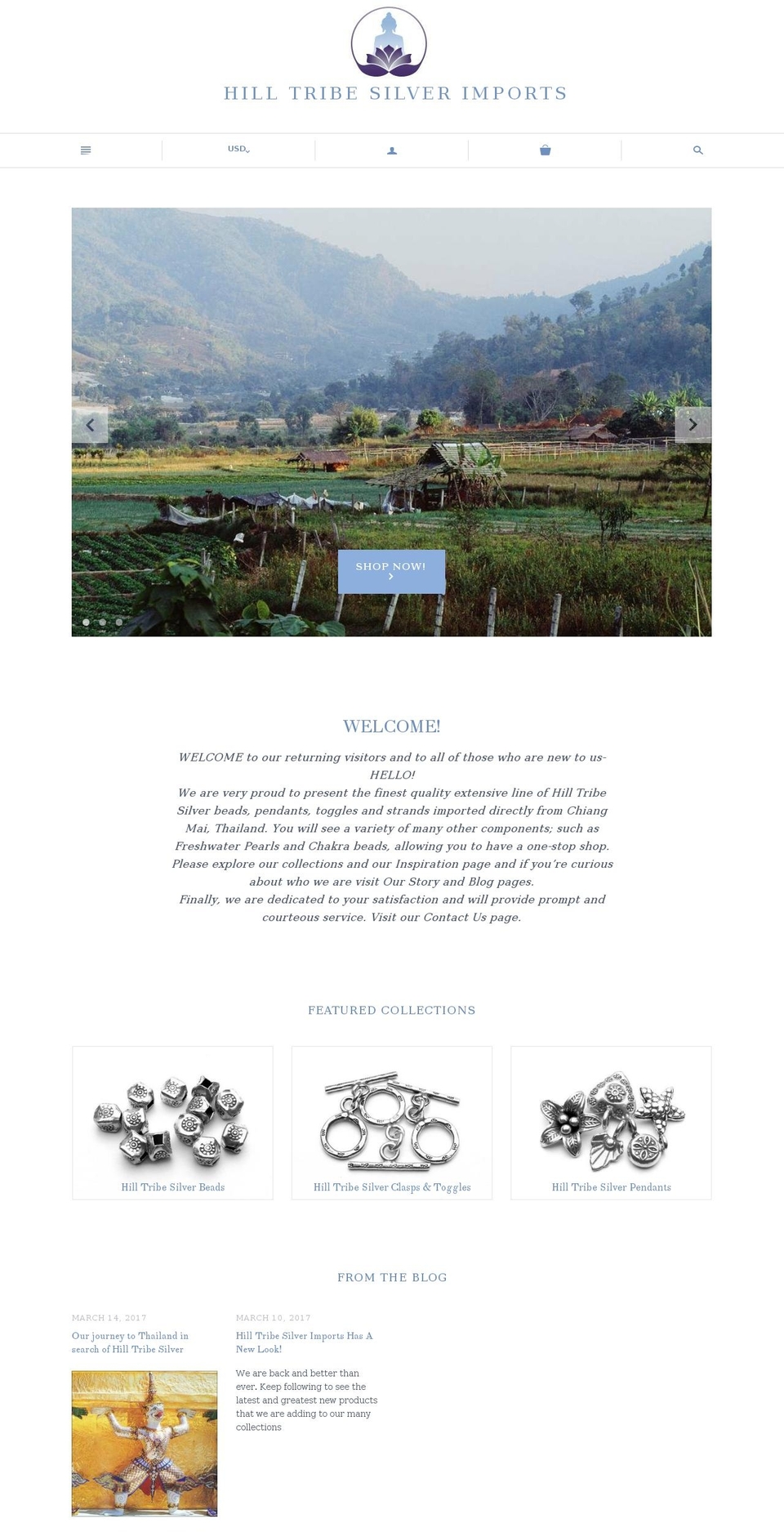 hilltribesilverimports.com shopify website screenshot