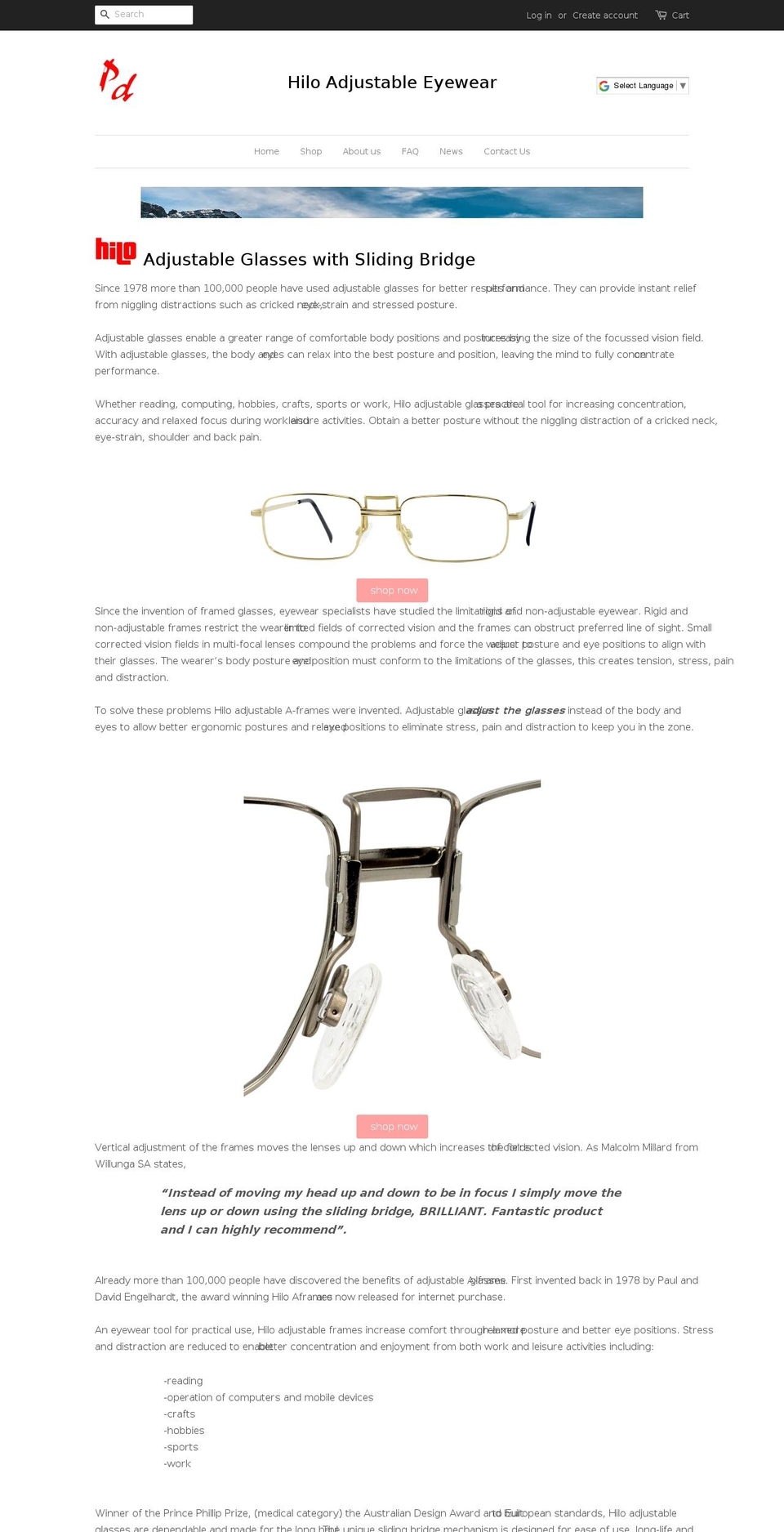 hiloeyewear.com shopify website screenshot