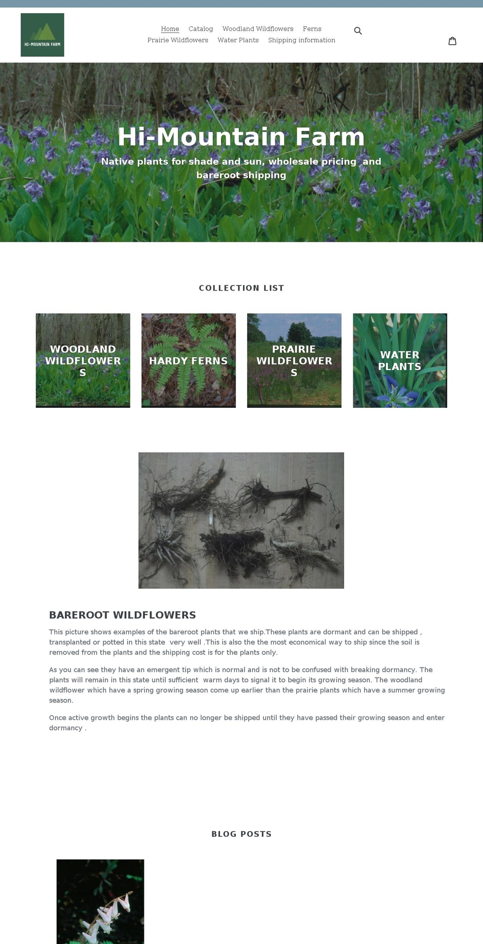 himountainnativeplants.com shopify website screenshot