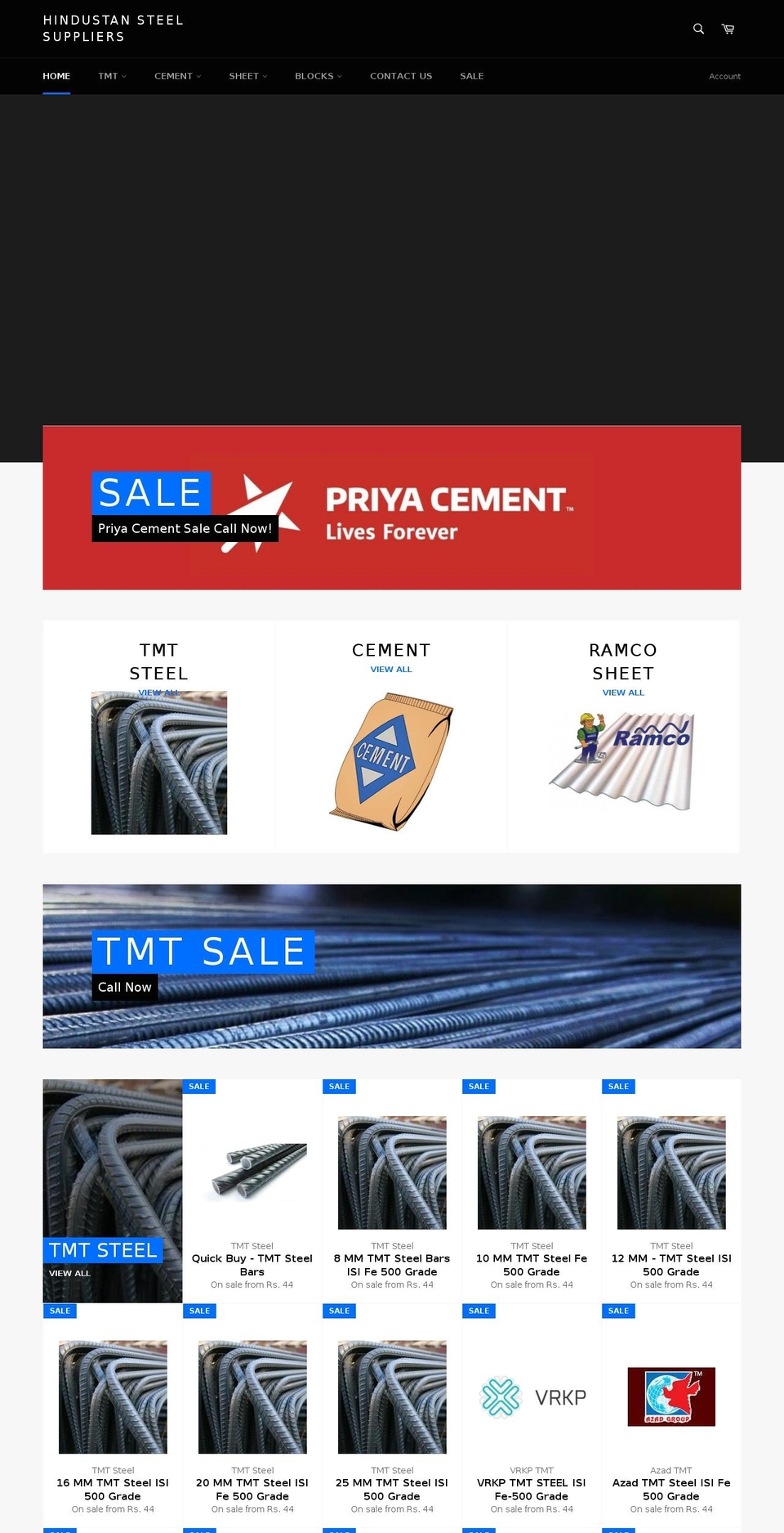 hindustansteelsuppliers.com shopify website screenshot